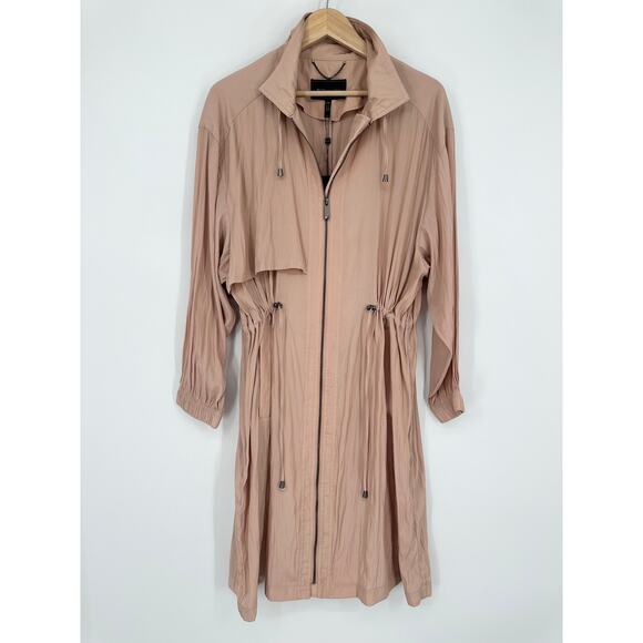 BCBGMAXAZRIA Quinn Long Trench Coat Full Zip Drawstring Jacket Cinch Waist Pink - Picture 10 of 13